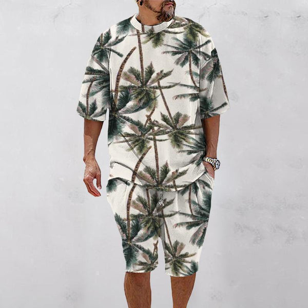 Men's Casual Coconut Tree Print Short-sleeved Two-piece Set 93257343TO