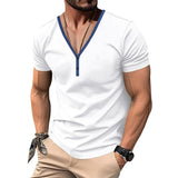 Men's Casual Colorblock V-neck Breathable Slim Short-sleeved T-shirt 52857966M