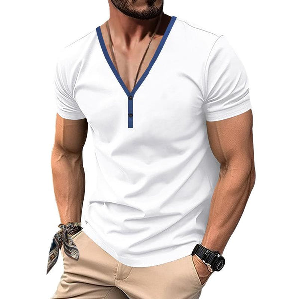 Men's Casual Colorblock V-neck Breathable Slim Short-sleeved T-shirt 52857966M