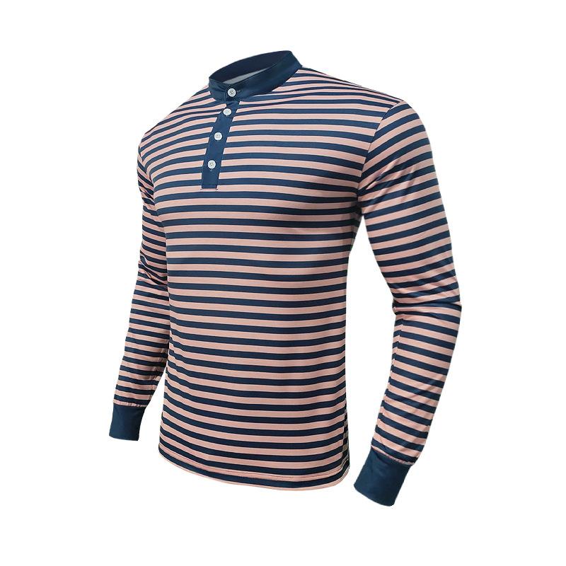 Men's Colorblock Striped Henley Collar Long Sleeve Casual T-shirt 43909825Z