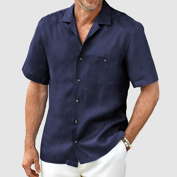Men's Solid Lapel Breast Pocket Short Sleeve Shirt 44756883Z