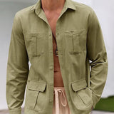 Men's Vintage Linen Casual Buttoned Long Sleeve Shirt 12977102X