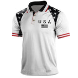 Men's Casual American Flag Short Sleeve Polo Shirt 93756607TO