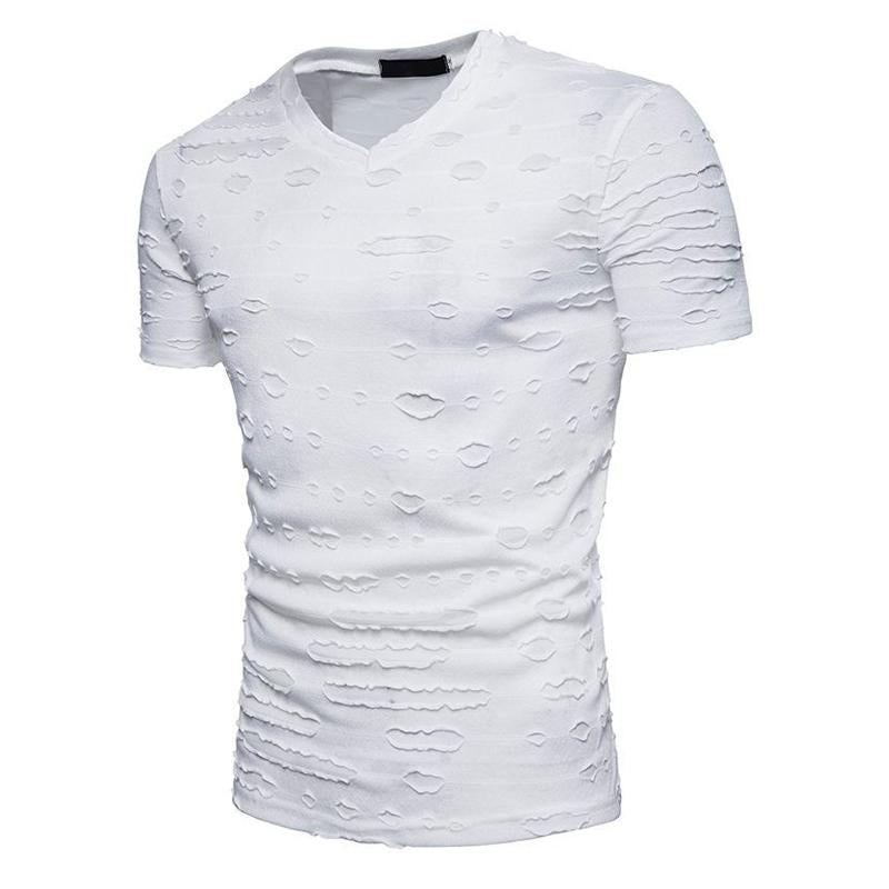 Men's Ripped V-neck Short-sleeved T-shirt 80422971X