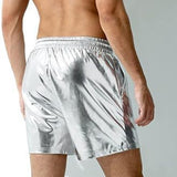 Men's Casual Solid Color Elastic Waist Shiny PU Shorts 98012478M