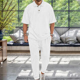 Men's Vintage Jacquard Lapel Loose Polo Shirt Sports Pants Set 12536587M