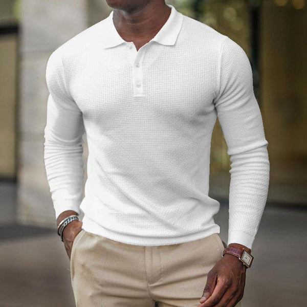 Men's Casual Solid Color Lapel Long Sleeve Polo Shirt 52406495Y
