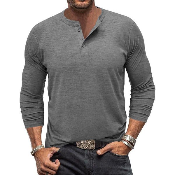 Men's Casual Solid Color Long Sleeve Henley Collar T-Shirt 74111982Y
