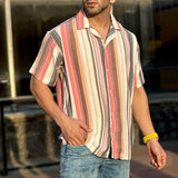 Men's Casual Striped Print Short Sleeve Shirt 27704755Y