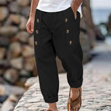 Men's Casual Cotton Linen Elastic Waist Loose Beach Pants 09358387M