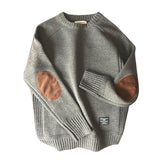 Men's Vintage Crew Neck Patchwork Corduroy Pullover Sweater 99256243Y