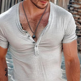 Men's Casual Solid Color Button Short Sleeve T-Shirt 34247639X
