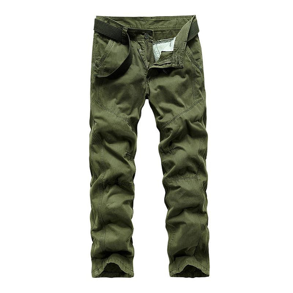 Men's Casual Outdoor Solid Color Cotton Loose Straight Trousers (Belt Excluded) 33753363M