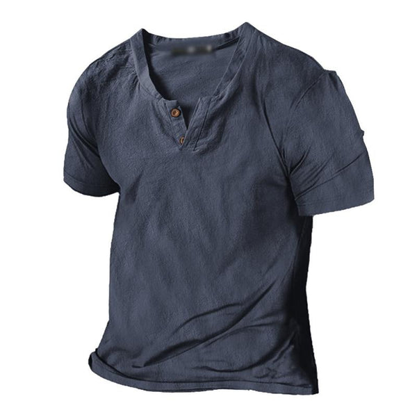 Men's Casual Solid Color Henley Collar Short Sleeve T-Shirt 21410825M