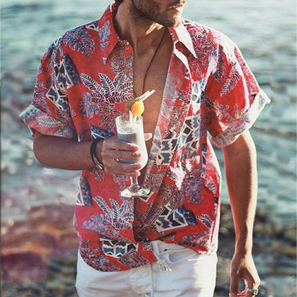 Men's Retro Beach Floral Short Sleeve Shirt 73573678TO