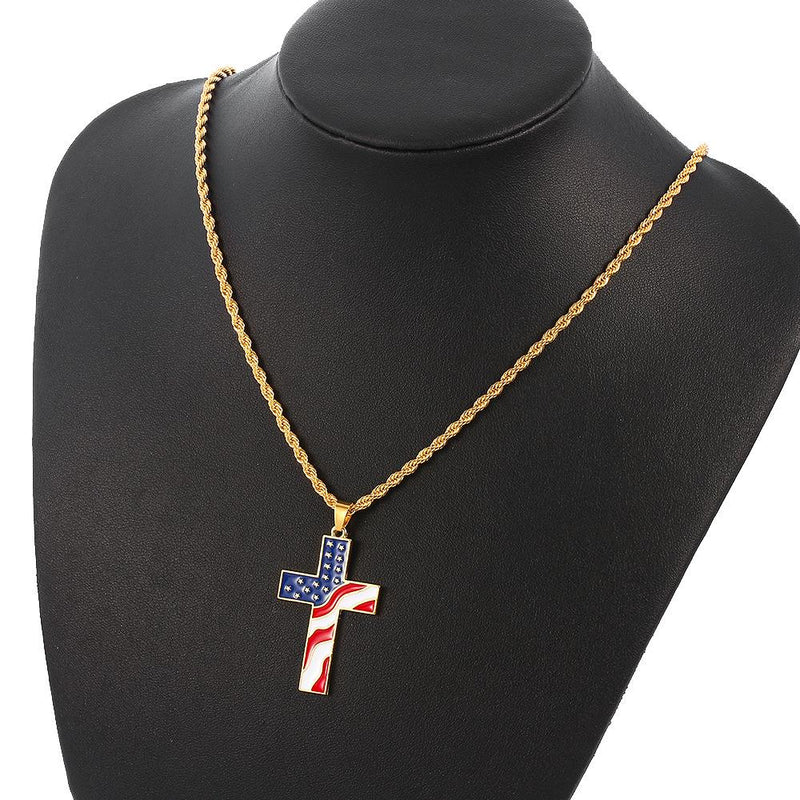 Vintage Casual American Flag Cross Necklace 65735606TO