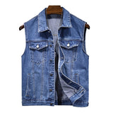 Men's Vintage Washed Lapel Lapel Single Breasted Denim Vest 25518200M