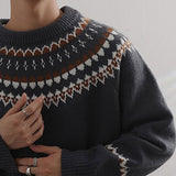 Men's Loose Vintage Pullover Crew Neck Sweater 64619798X