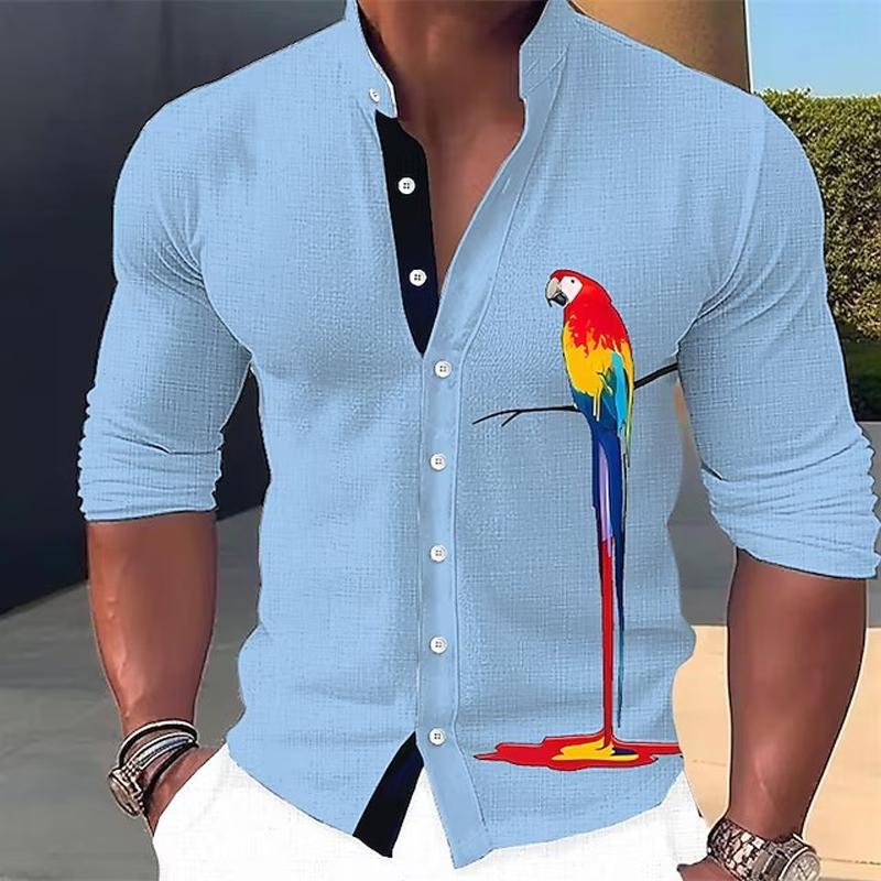 Men's Animal Print Stand Collar Long Sleeve Shirt 94019221X