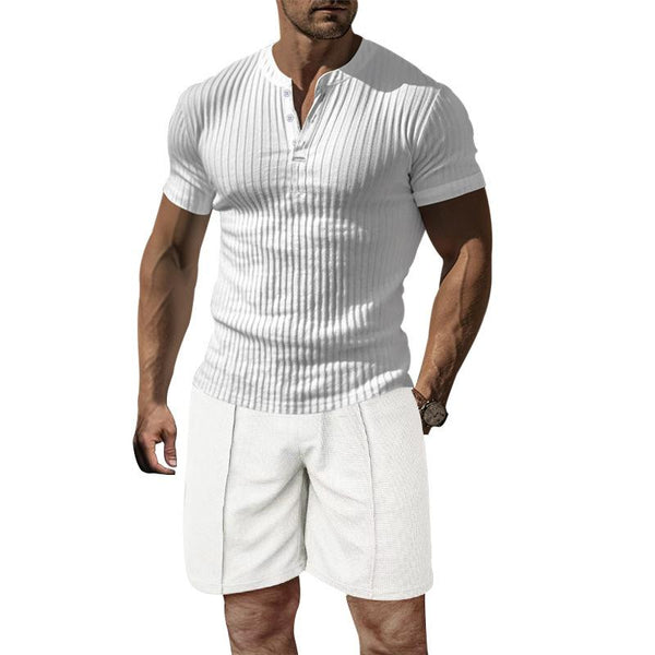 Men's Casual Solid Color Short-Sleeved T-Shirt Shorts Set 84886320Y