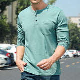 Men's Casual Solid Color Henley Collar Cotton Long Sleeve T-Shirt 78552325Y