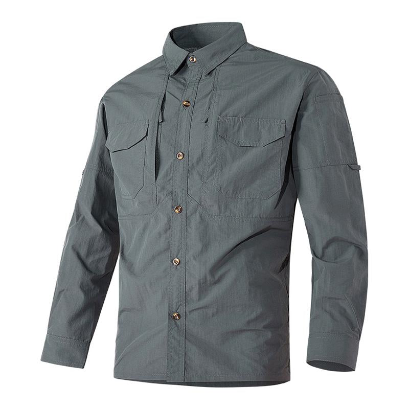 Men's Casual Outdoor Quick-Drying Multi-pocket Loose Long-Sleeved Shirt 64432832M