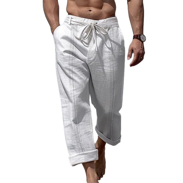 Men's Casual Solid Color Cotton Linen Blend Breathable Loose Trousers 07594585M