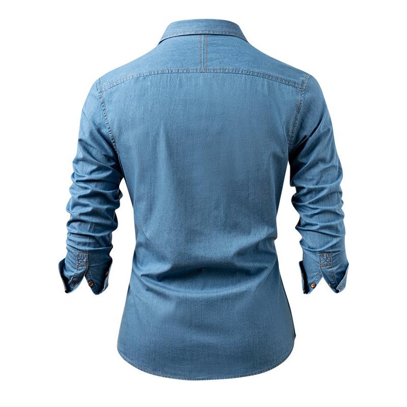 Men's Vintage Washed Lapel  Long sleeve Denim Shirt 00579128X