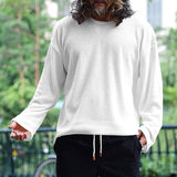 Men's Solid Color Waffle Loose Round Neck Long Sleeve T-Shirt 76476448Y