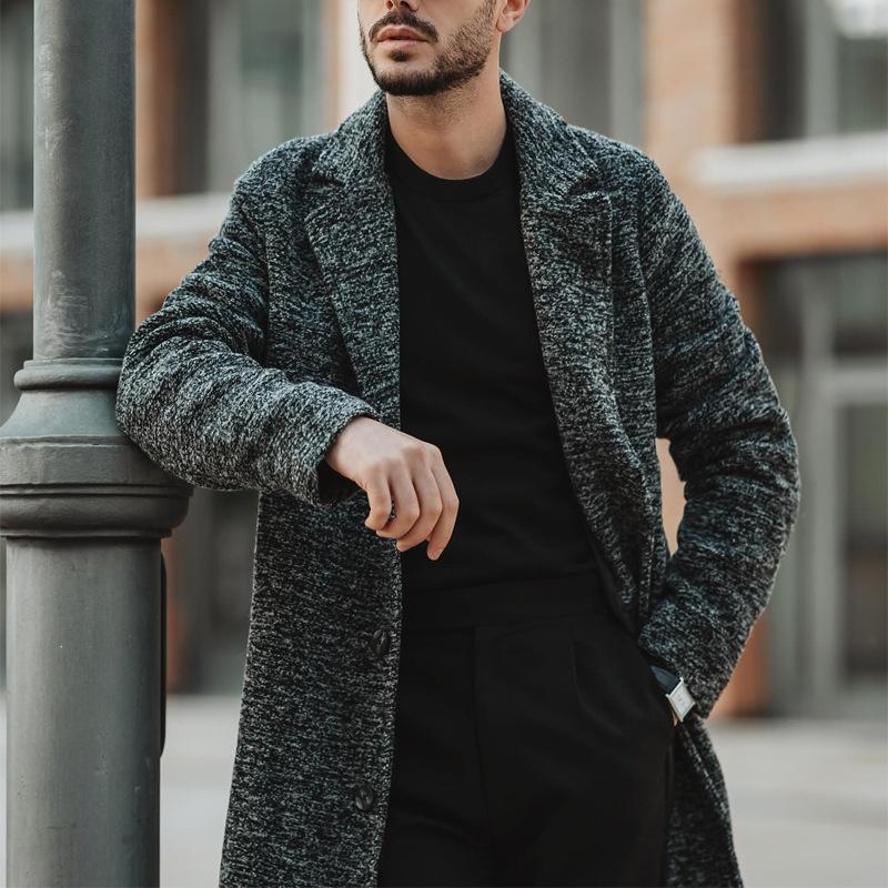 Men's Retro Notched Lapel Slim Fit Mid-Length Coat 93688805M