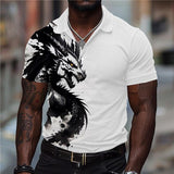 Men's Casual Dragon Print Short Sleeve POLO Shirt 00692974X