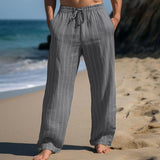 Men's Casual Cotton Linen Striped Elastic Waist Loose Pants 53145284M