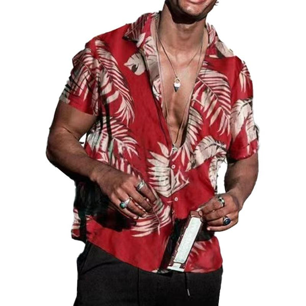 Men's Hawaiian Vacation Print Lapel Short Sleeve Shirt 09263502X