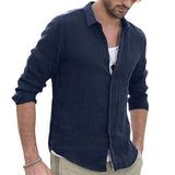 Men's Classic Casual Solid Color Cotton and Linen Long Sleeve Shirt 74893540K