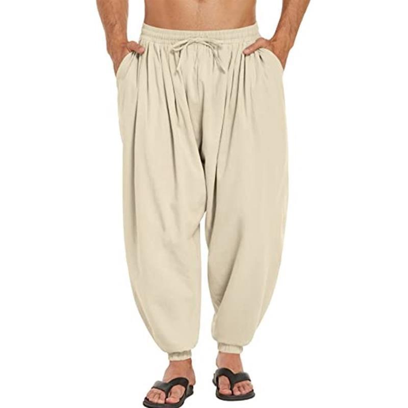 Men's Casual Solid Color Loose Cotton Linen Harem Pants 33821341M