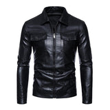 Men's Casual Thin Lapel Zipper Slim Fit Leather Jacket 54361387M