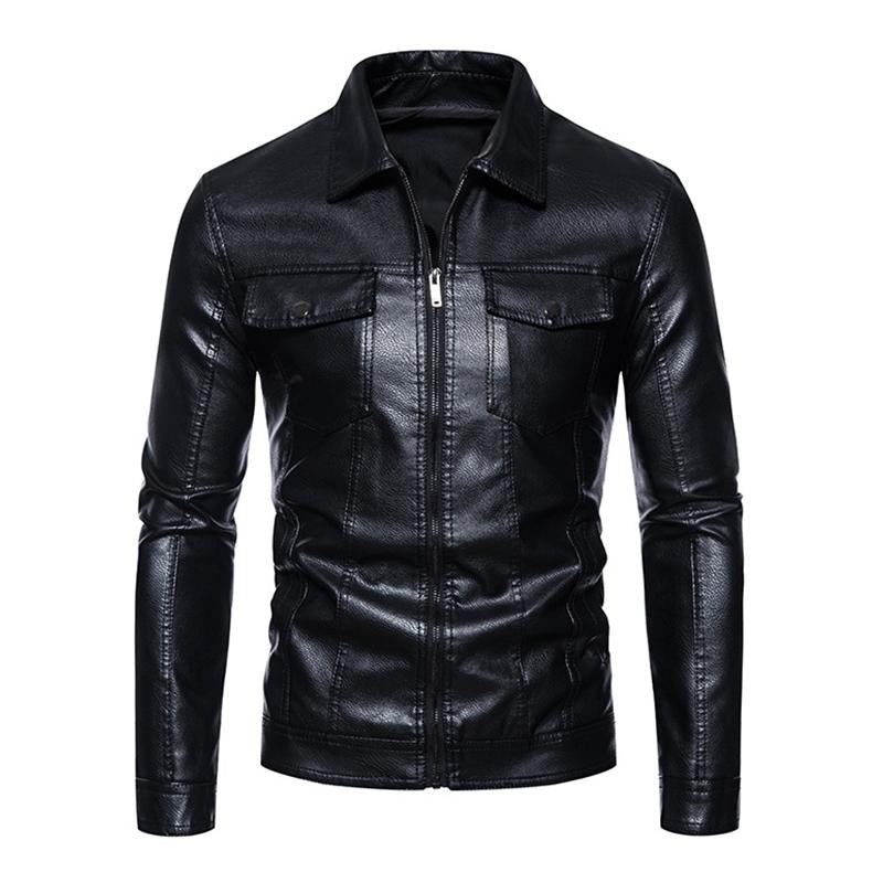 Men's Casual Thin Lapel Zipper Slim Fit Leather Jacket 54361387M