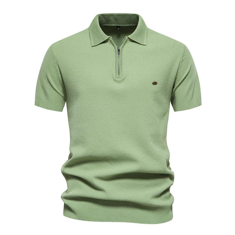 Men's Casual Solid Color Lapel Knitted Slim Fit Short Sleeve Polo Shirt 19878419M