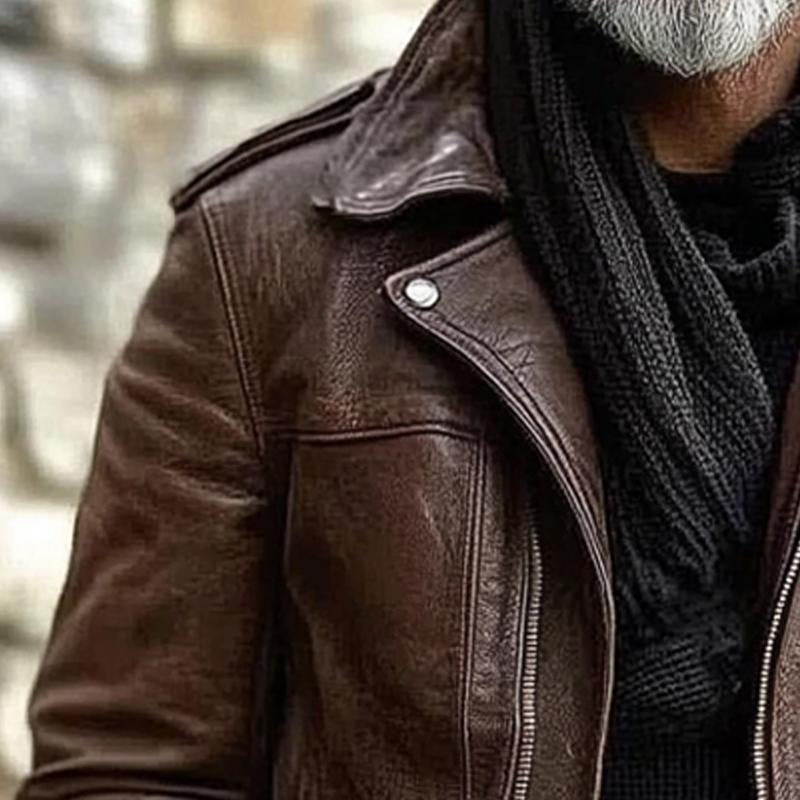 Men's Vintage Biker Lapel Zipper Leather Jacket 55758472X