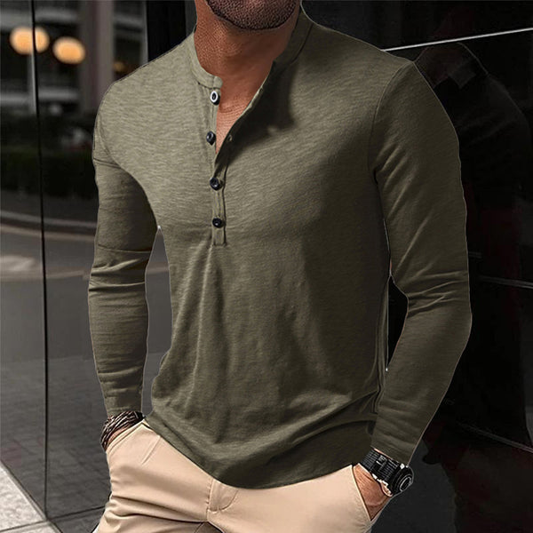 Men's Casual Henley Collar Solid Long Sleeve T-Shirt 22687327Y