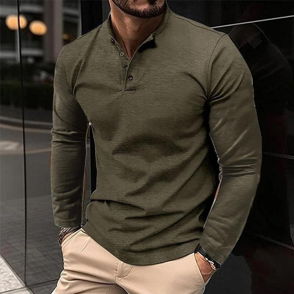 Men's Casual Henley Collar Solid Long Sleeve T-Shirt 22687327Y