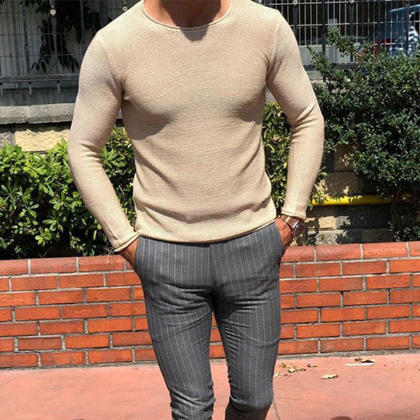 Men's Retro Casual Solid Color Crew Neck Sweater 35967262TO