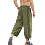 Men's Casual Loose Cotton Linen Elastic Wasit Cropped Pants 27621521M