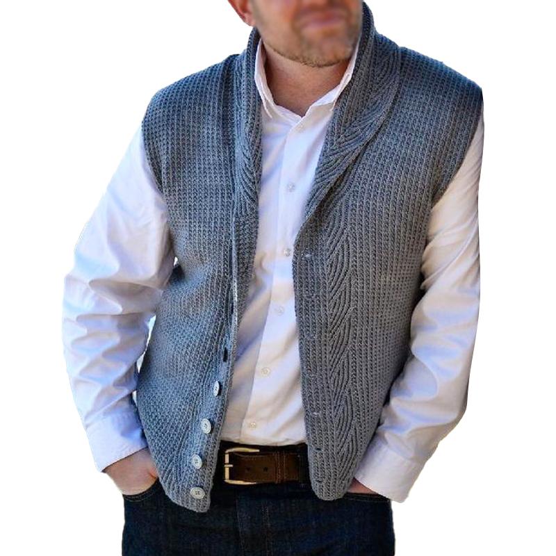 Men's Vintage Solid Color Shawl Collar Knitted Vest 90526610Y