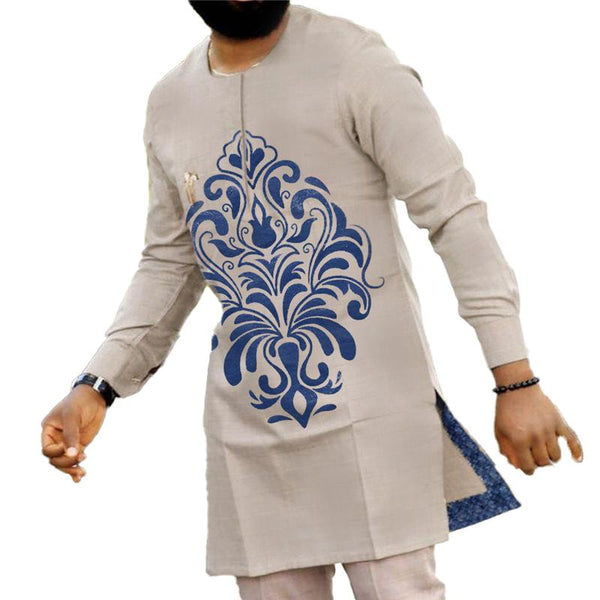 Men's Loose Ethnic Printed Round Neck Long Sleeve Shirt 73363661Y