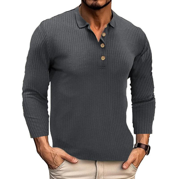 Men's Casual Solid Color Lapel Long Sleeve POLO Shirt 98685946Y