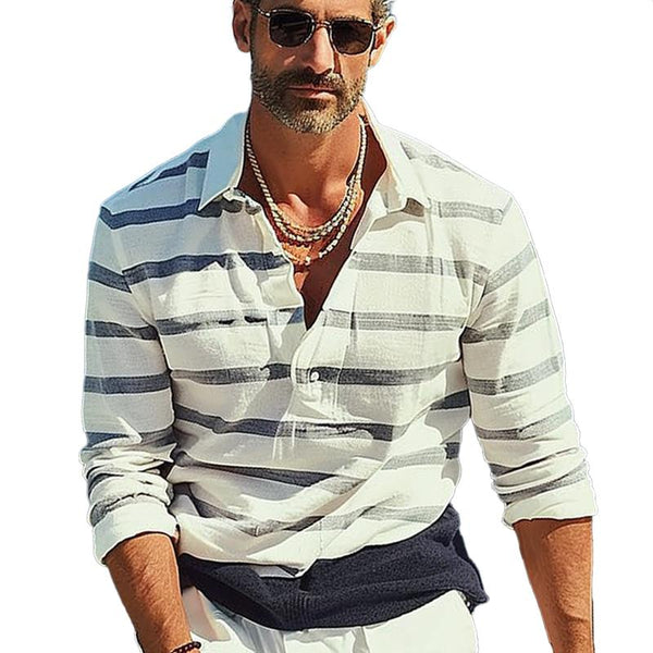 Men's Striped Printed Lapel Pullover POLO Shirt 00185057X