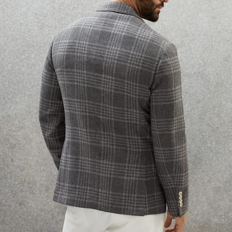 Men's Vintage Lapel Plaid Single Breasted Blazer 68738509M