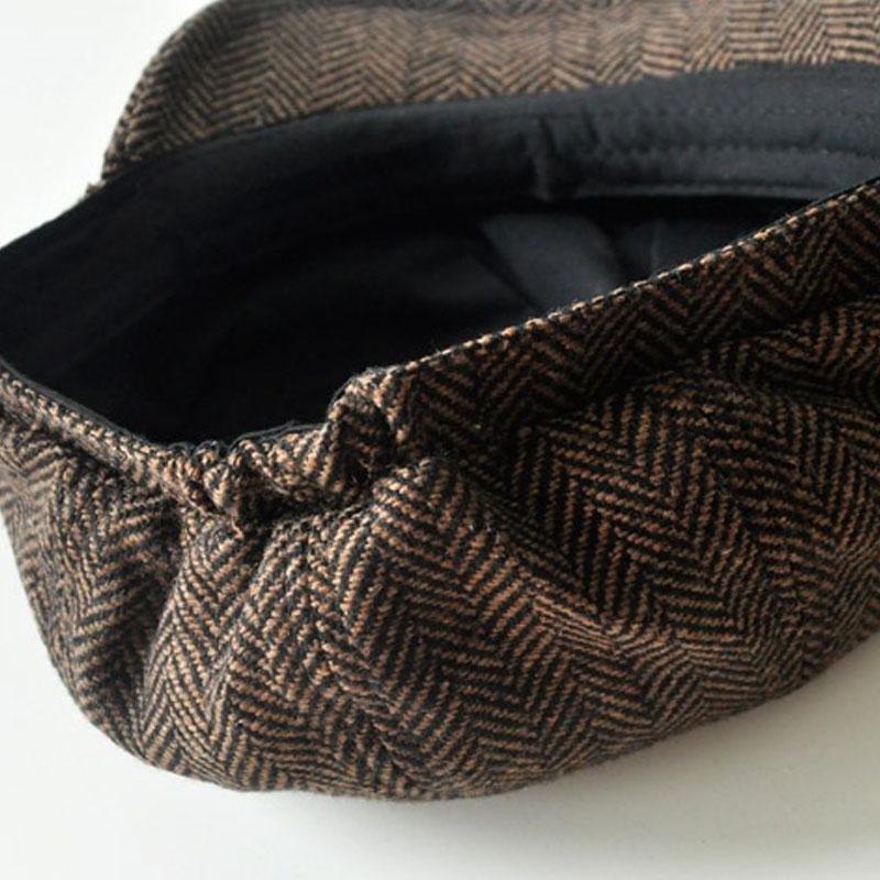 Men's Vintage Herringbone Woolen Beret 62135967M