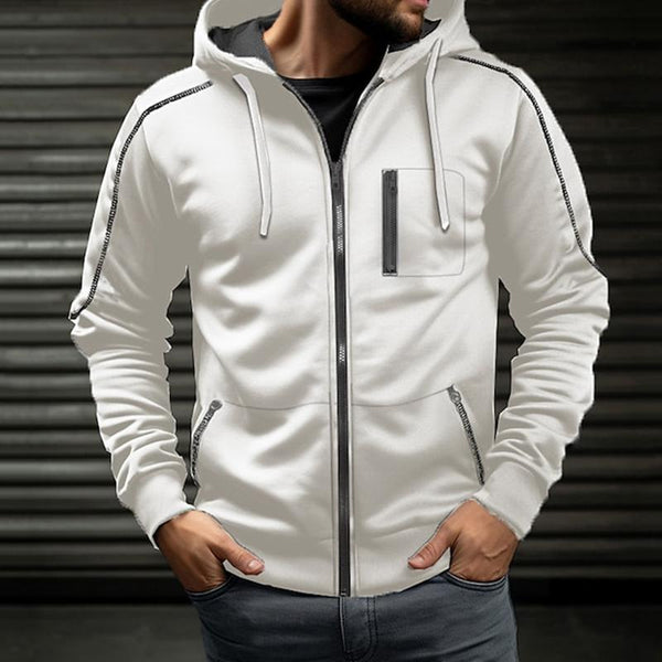 Men's Casual Zipper Contrast Color Hooded Sweatshirt Jacket 99881693M